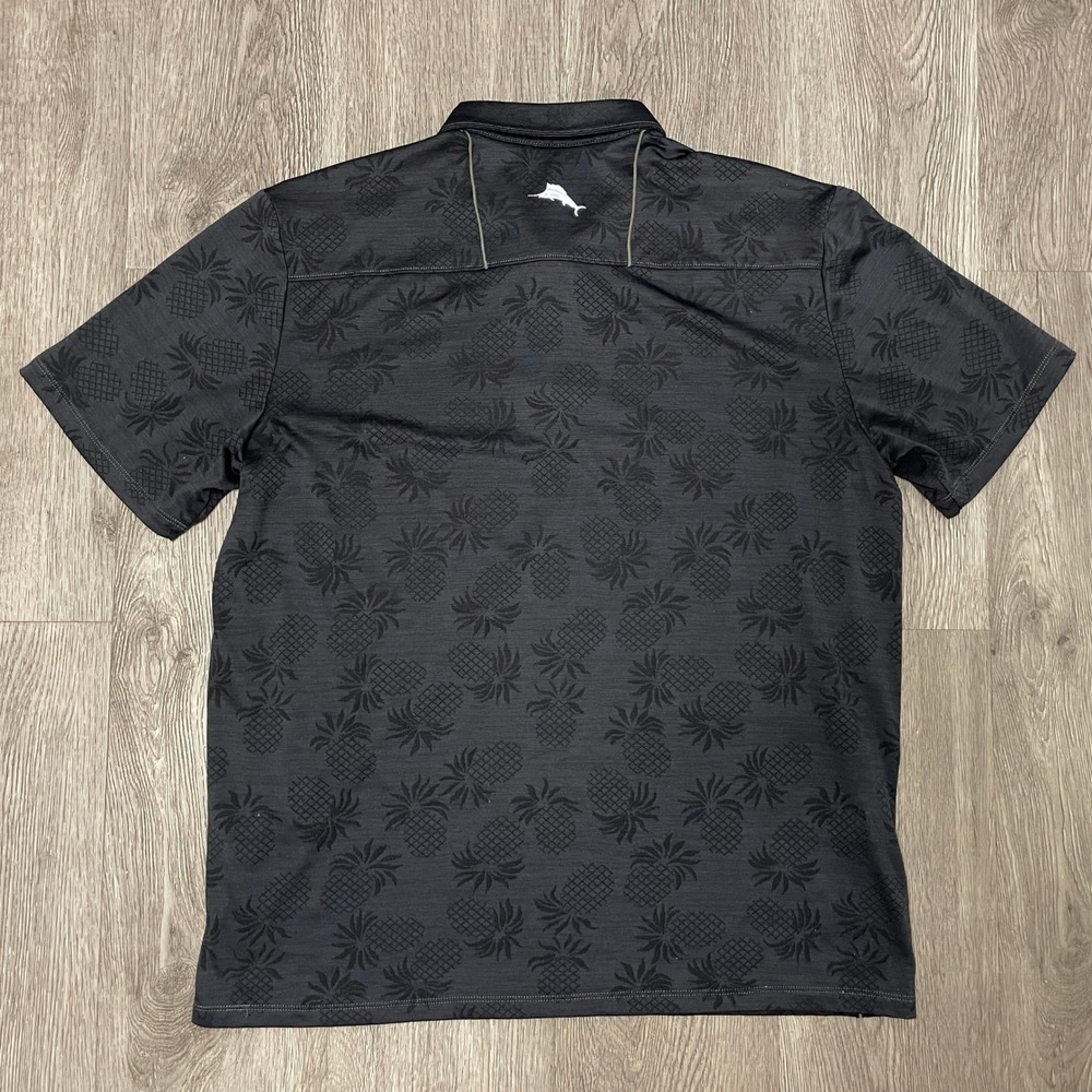 Tommy Bahama Polo Shirt Mens Large Black IslandZone Pineapple Print Short Sleeve - Picture 2 of 6